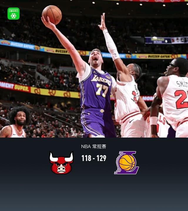 湖人129-118公牛，东契奇46+7+11，詹姆斯上半场20分，吉迪19+6+7